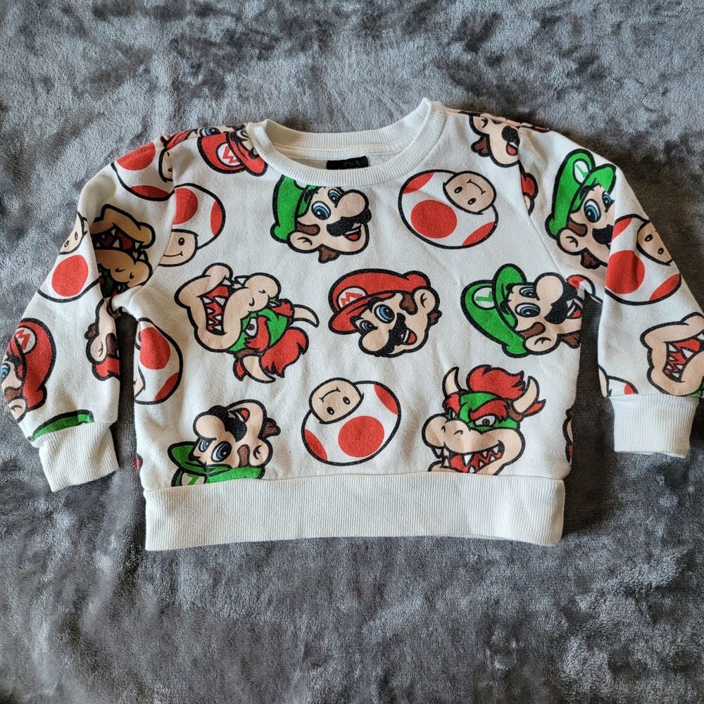 Super Mario Sweatshirt Kids 18M White Excellent Nintendo Print Pullover 722